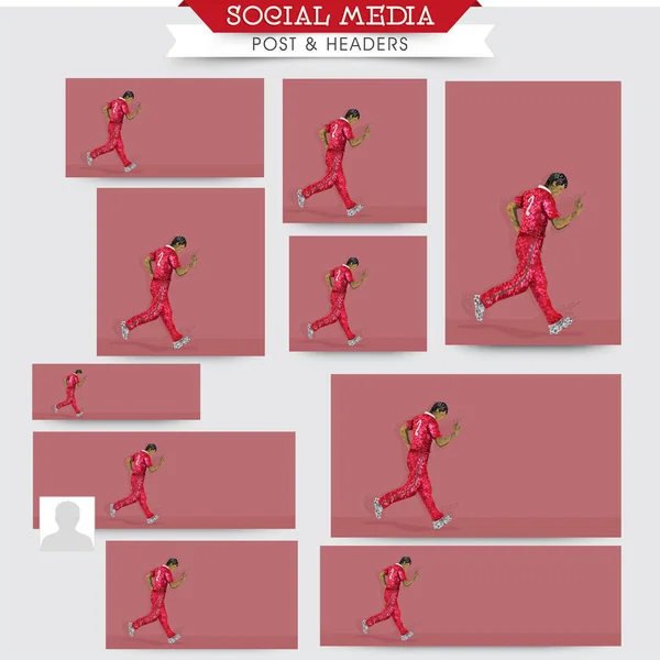 Social Media Post Collecties Van Een Cricket Player Bowler Team — Stockvector