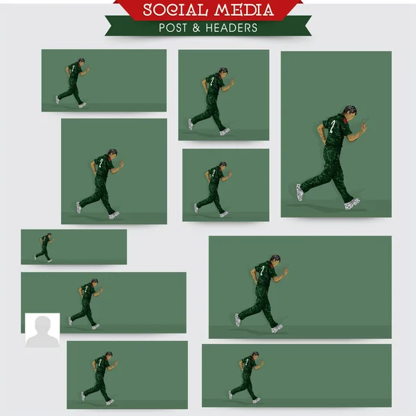 Social Media Post Collezioni Giocatore Cricket Giocatore Bowling Nel Jersey — Vettoriale Stock