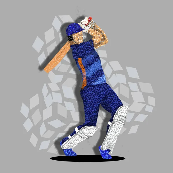 インドのクリケットバッター選手のイラスト Rhombus Pattern Gray Background — ストックベクタ