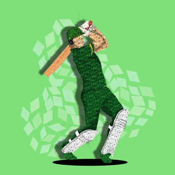 Illustratie Van Pakistan Cricket Batter Player Rhombus Patroon Groene Achtergrond — Stockvector