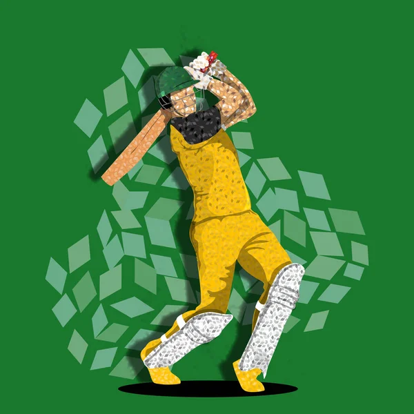 Illustration Australie Cricket Batter Dans Pose Jeu Avec Motif Losange — Image vectorielle