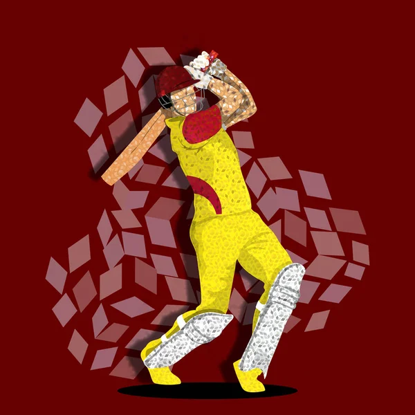 Ілюстрація West India Cricket Batter Playing Pose Rhombus Pattern Red — стоковий вектор