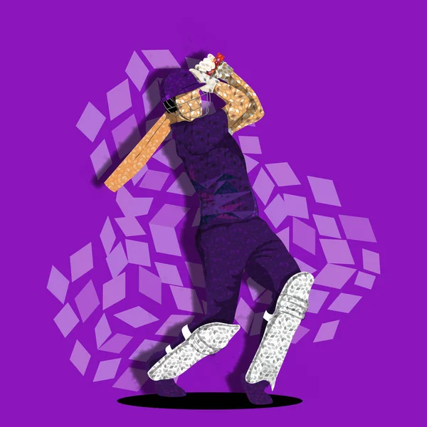 Ilustración Del Jugador Cricket Escocia Patrón Rombo Sobre Fondo Púrpura — Archivo Imágenes Vectoriales