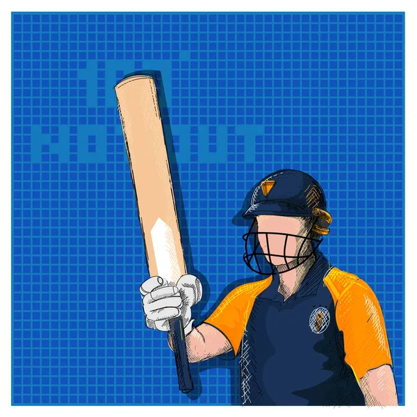 Doodle Sri Lanka Cricket Batter Player 100 Out Font Blue — Vettoriale Stock