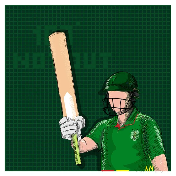 Doodle South Africa Cricket Batter Raising His Bat 100 Out — Stock Vector