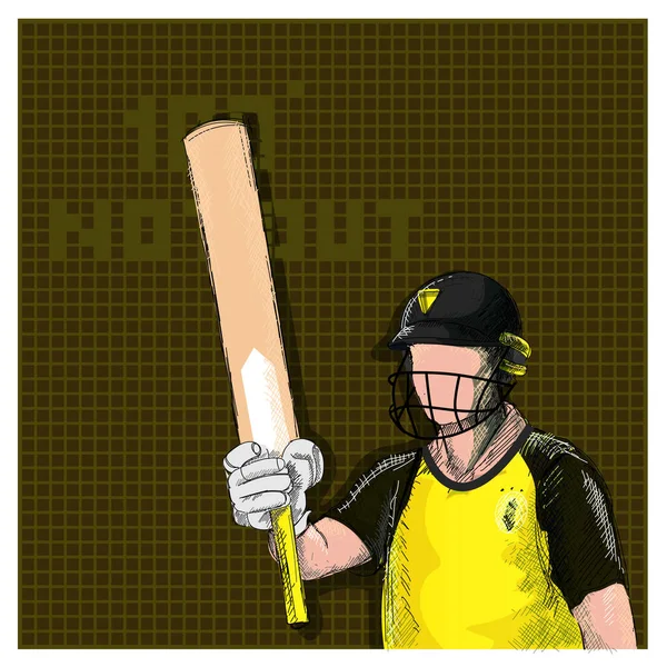 Doodle Australia Cricket Batter Raising His Bat 100 Out Font — Vettoriale Stock
