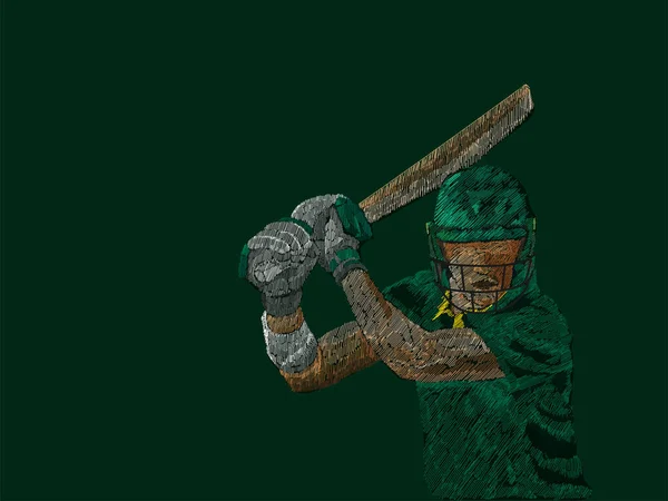 Pakistan Cricket Batter Joc Pose Model Linie Fundal Verde — Vector de stoc