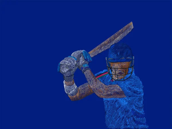 青い背景にアフガニスタンのラインパターンクリケットバッタープレーヤー — ストックベクタ