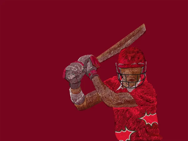 Omán Jugador Cricket Bateador Línea Patrón Sobre Fondo Rojo — Vector de stock