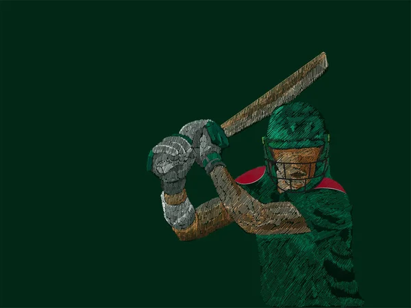 Modèle Ligne Joueur Pâte Cricket Bangladesh Sur Fond Vert — Image vectorielle