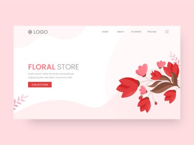 Çiçek Mağazası İniş Sayfası veya Kahraman Sancak Tasarımı Pembe ve Beyaz Renkli.