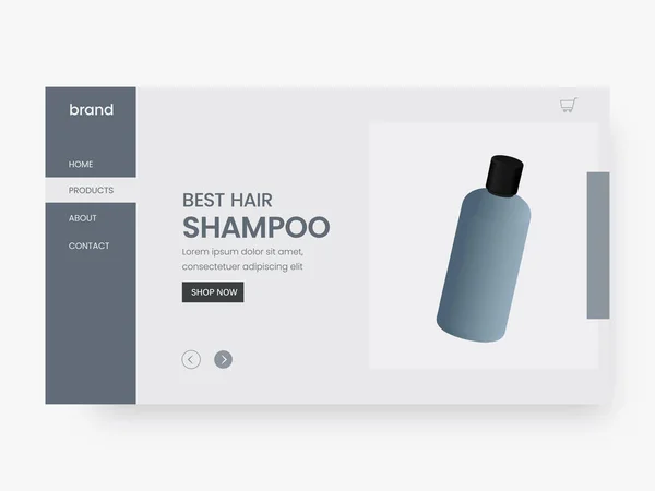 Hair Shampoo Landing Page Design Mit Produktflasche Grauer Farbe — Stockvektor