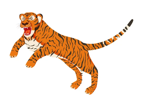 Tigre Aislado Rugiendo Sobre Fondo Blanco — Vector de stock