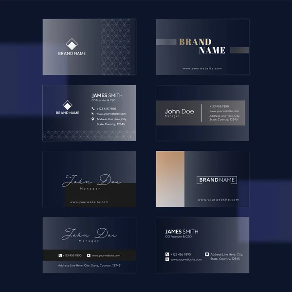 Translucent Business Visiting Card Set Blue Background — Stock Vector