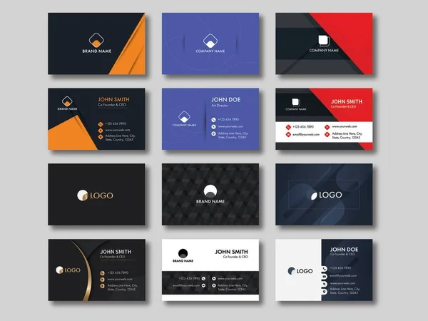 Set Horizontal Business Card Template Layout Gray Background — 스톡 벡터
