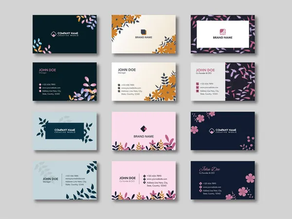 Floral Business Visiting Card Set Different Color — Stock Vector