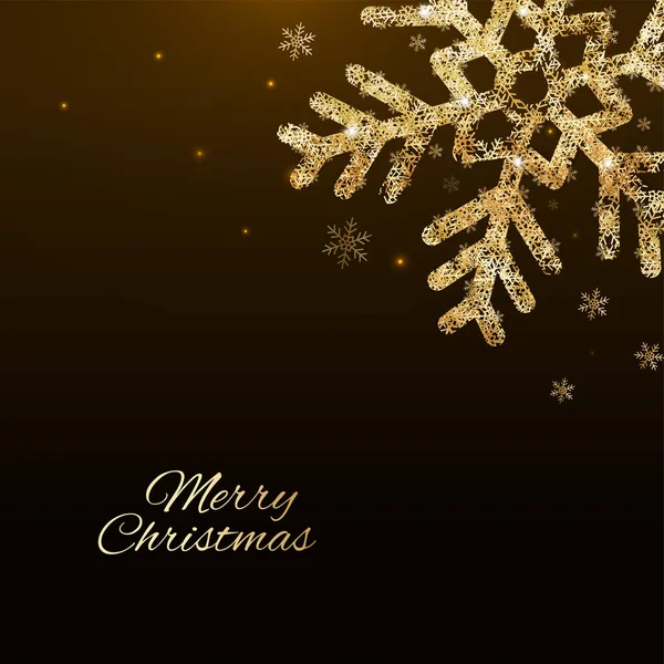 Merry Christmas Font Golden Glittering Snowflakes Brown Background — Stock Vector