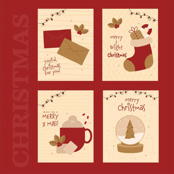 Mensajes Navidad Las Redes Sociales Tarjetas Felicitación Fondo Rojo — Vector de stock