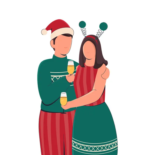 无脸年轻夫妇拥抱美酒白底 — 图库矢量图片