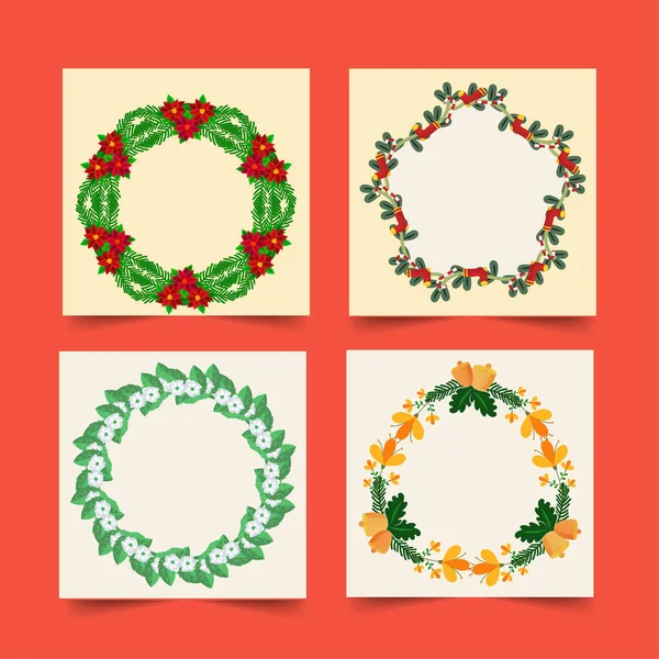 コピースペースと4つのオプションでクリスマス要素によって作られた幾何学的なフレーム — ストックベクタ