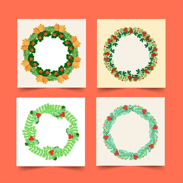 Marco Circular Hecho Por Los Elementos Navidad Cuatro Opciones Con — Vector de stock