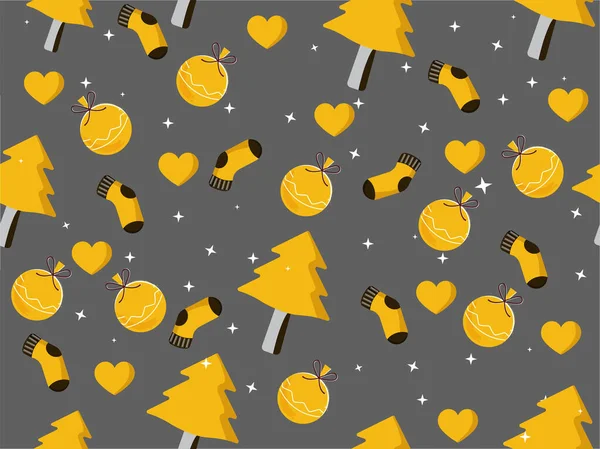 Bezešvé Vánoční Téma Vzor Pozadí Žluté Šedé Barvě — Stockový vektor
