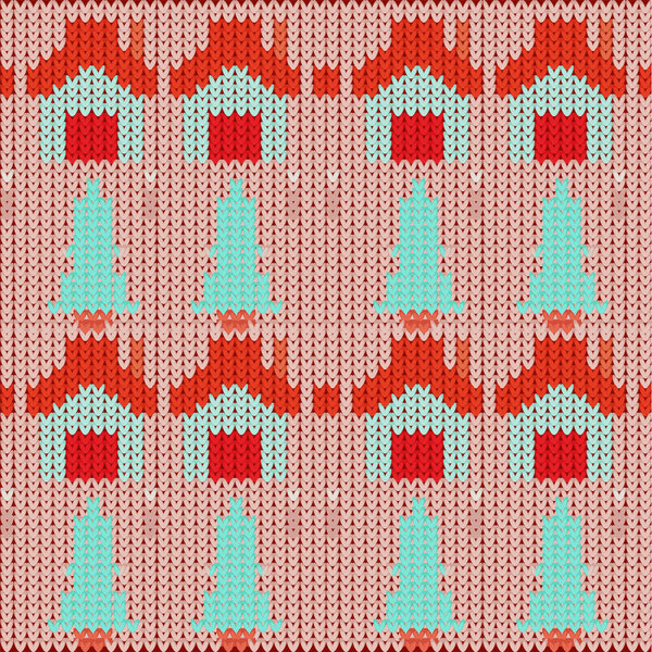 Рождественский рисунок вязания фона в красно-бирюзовом цвете.