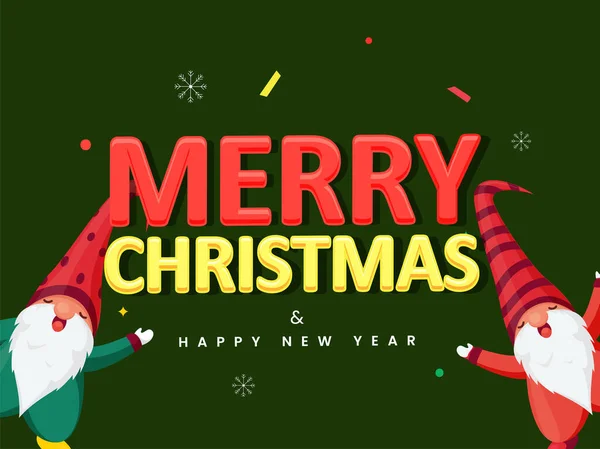 カラフルなメリークリスマスと緑の背景に漫画のゲームと幸せな新年のテキスト — ストックベクタ