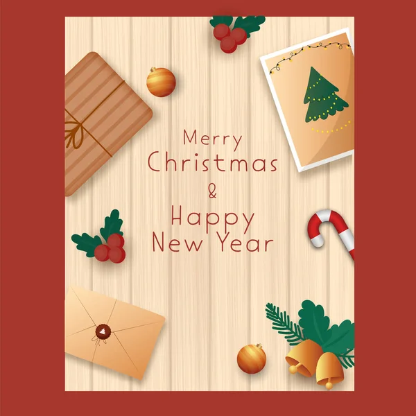 Merry Christmas New Year Template Design Top View Xmas Card — Stock Vector