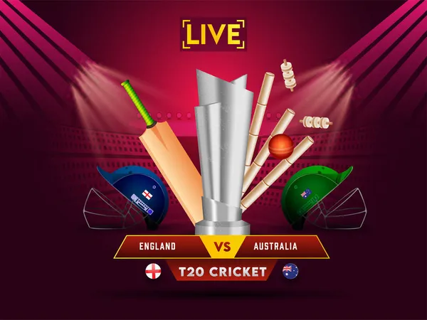 T20 Partido Cricket Vivo Entre Inglaterra Australia Con Equipo Del — Archivo Imágenes Vectoriales