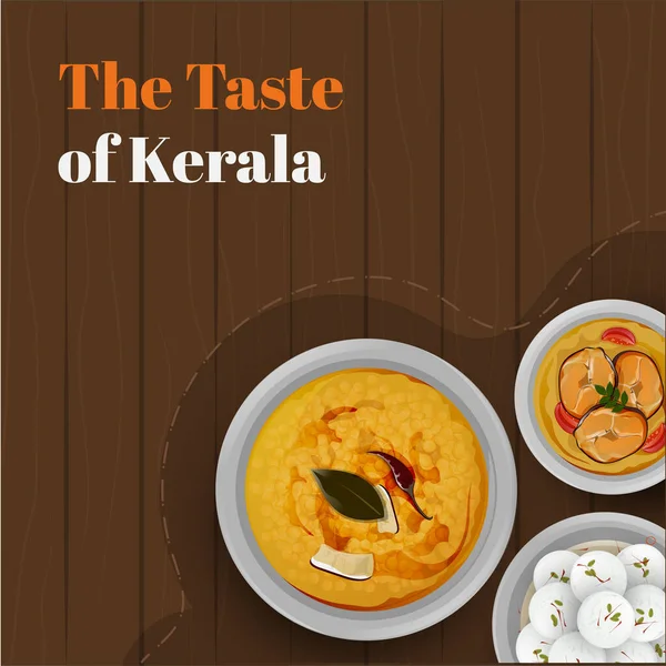 Top View Kerala Élelmiszer Vagy Ételek Barna Háttér — Stock Vector