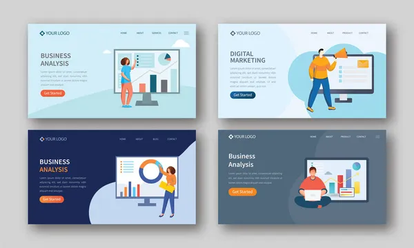 Análisis Negocios Landing Page Basado Marketing Digital Cuatro Opciones — Archivo Imágenes Vectoriales