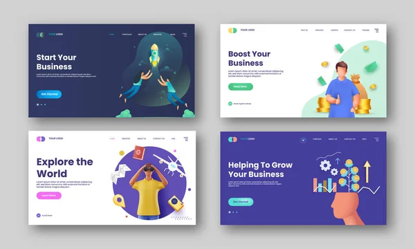 Business Landing Page Design Conjunto Para Publicidade — Vetor de Stock