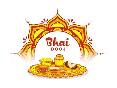 Bhai Dooj 'un dekoratif tabağı ve beyaz arka planda mandala deseni..