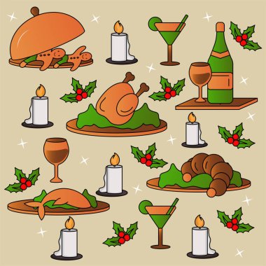Bej Arkaplanda Noel Teması Yemek Koleksiyonu.
