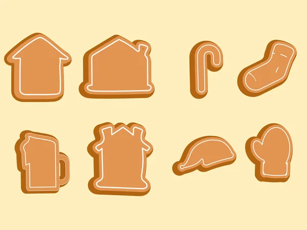 異なる形状のジンジャーブレッドクッキーパステルイエローの背景 — ストックベクタ