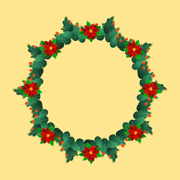 Prázdný Vánoční Kruhový Rámeček Žlutém Pozadí — Stockový vektor