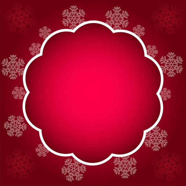 円形のフレームと雪の結晶は コピースペースと赤の背景を飾る — ストックベクタ