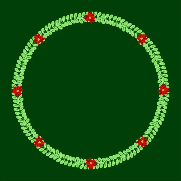 Marco Circular Hecho Por Hojas Flores Poinsettia Sobre Fondo Verde — Archivo Imágenes Vectoriales