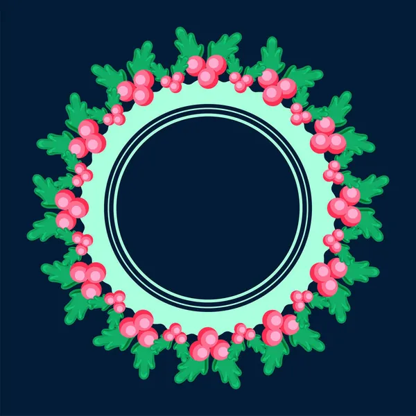 Holly Berries制作の円形フレームと青の背景にスペースをコピー — ストックベクタ