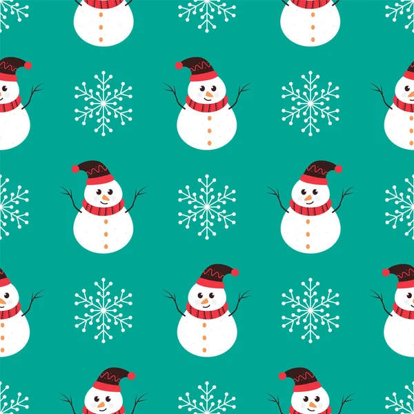 Seamless Pattern Cartoon Snowman Snowflake Background — Stock Vector