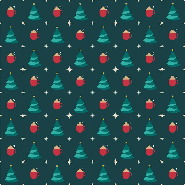 마법없는 Xmas Tree Coffee Cup Teal Background — 스톡 벡터