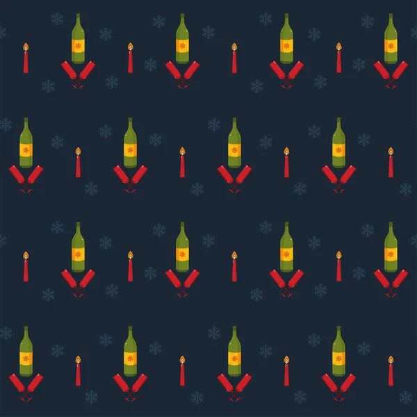 Fond Bleu Motif Flocon Neige Avec Bouteille Champagne Verre Santé — Image vectorielle