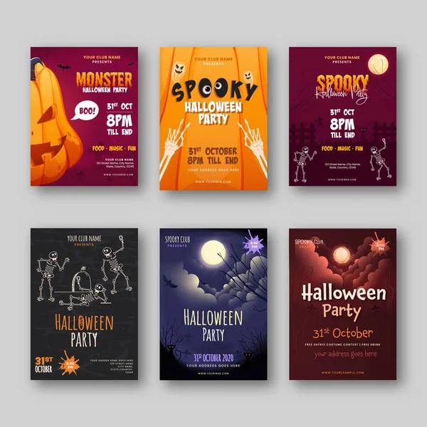 Conjunto Volante Fiesta Halloween Diseño Plantilla Con Detalles Del Evento — Archivo Imágenes Vectoriales