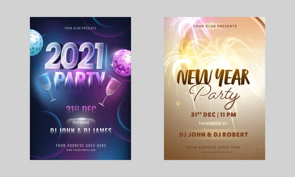 2021 New Year Party Flyer Ontwerp Met Event Details Twee — Stockvector