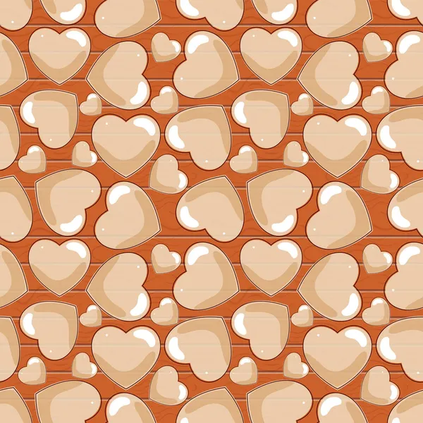 オレンジのシームレスなハートパターン 木のテクスチャの背景 — ストックベクタ