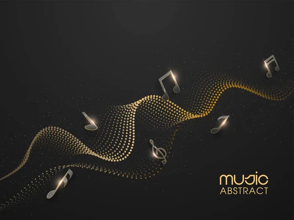Golden Dotted Wavy Movement Background Light Effect Music Notes — Stock Vector