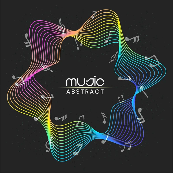 Abstract Gradient Wavy Lines Background Music Notes — Stock Vector