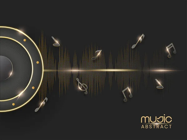 Abstract Music Notes Background Golden Frequency Ranges Woofer Illustration — Stock Vector