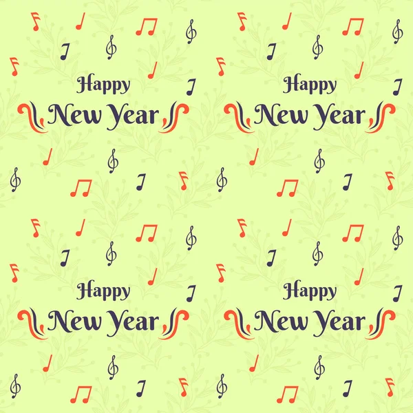 Fuente Feliz Año Nuevo Con Notas Musicales Decoradas Sobre Fondo — Archivo Imágenes Vectoriales